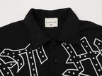 GATHER Gothic Script Studded Detail Black Streetwear Polo Shirt, Unbranded