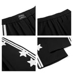 Star‑Graphic Double‑Stripe Black Wide‑Leg Unisex Streetwear Joggers