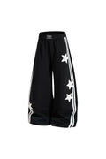 Star‑Graphic Double‑Stripe Black Wide‑Leg Unisex Streetwear Joggers
