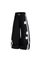 Star‑Graphic Double‑Stripe Black Wide‑Leg Unisex Streetwear Joggers