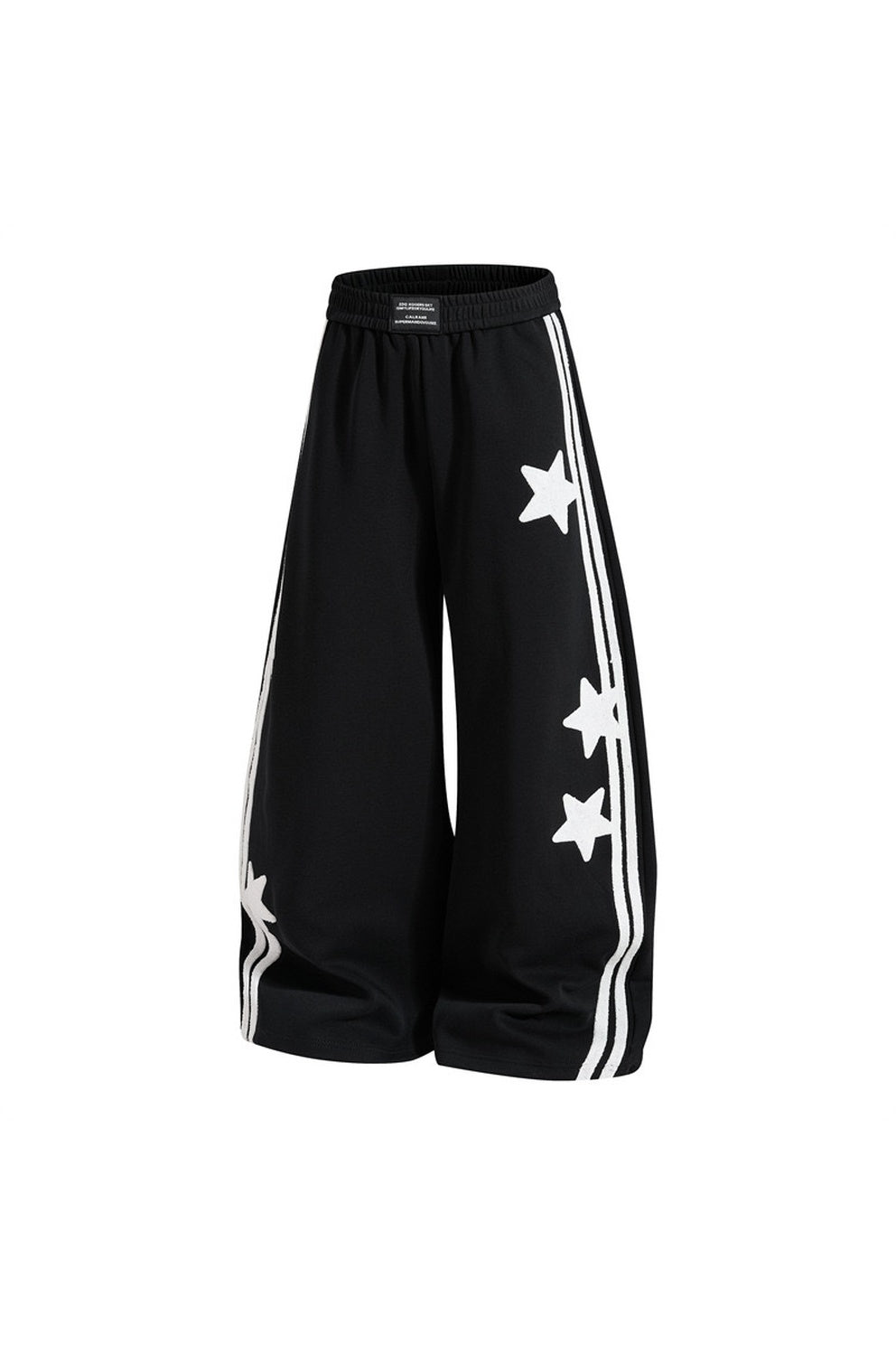 Star‑Graphic Double‑Stripe Black Wide‑Leg Unisex Streetwear Joggers